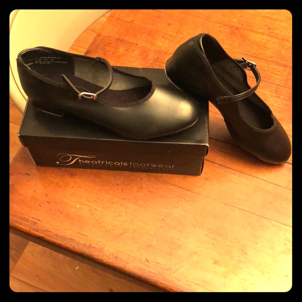 Girls black buckle tap shoes